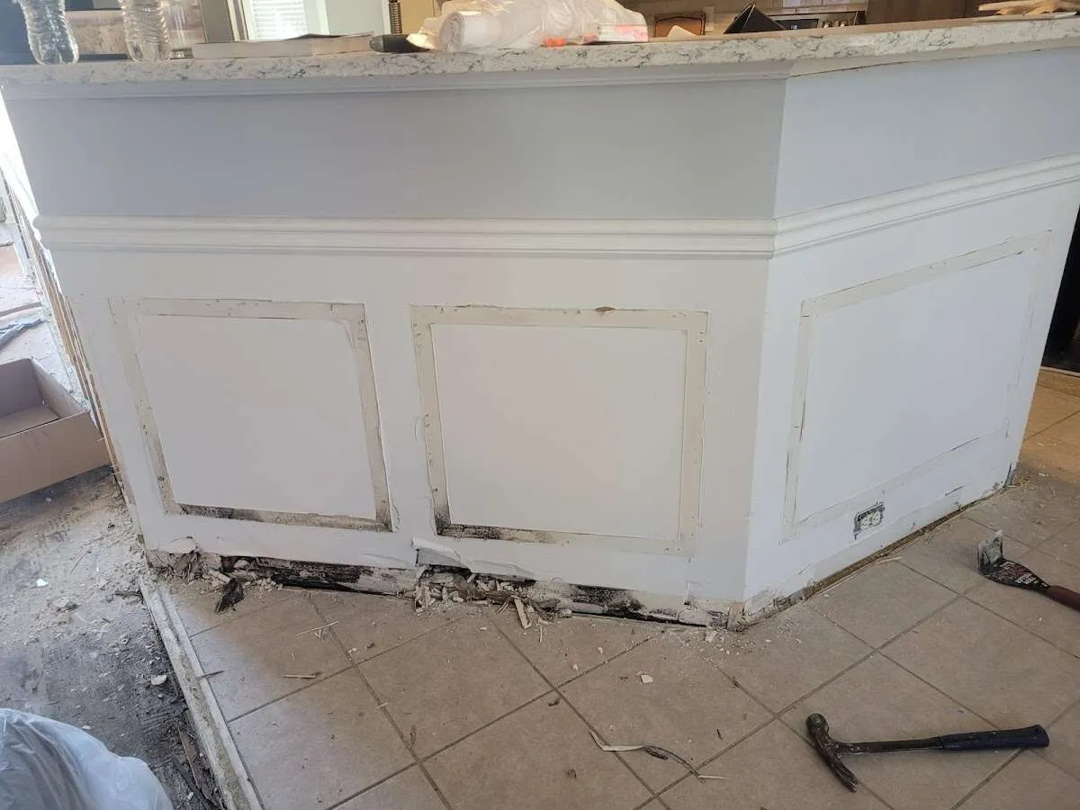 Water damage and mold on kitchen during Storm Damage Restoration in Carlsbad